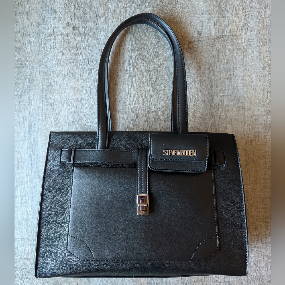 Steve Madden BCRATE DT625170 Black Tote Shoulder Bag Purse Like New